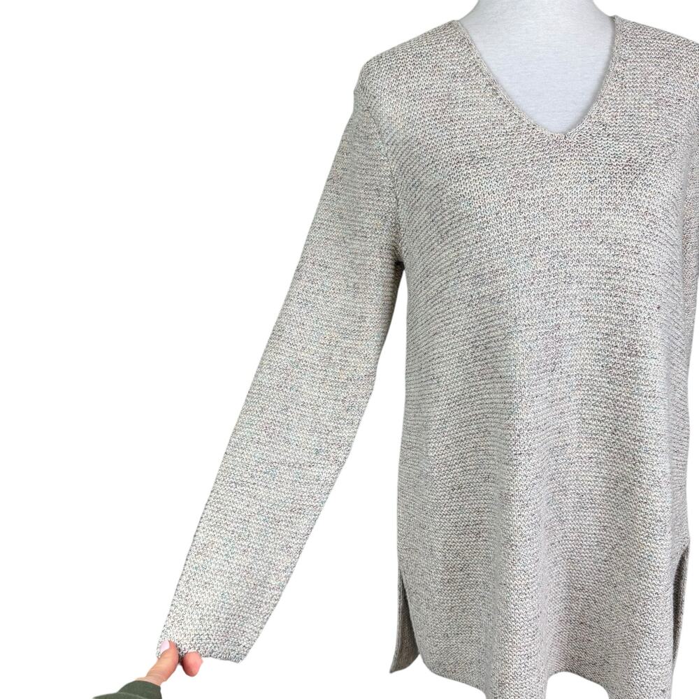 J. Jill Pure Jill Neutral Gray Speckled V-neck Long Sleeve Knit Tunic Sweater - Picture 7 of 13